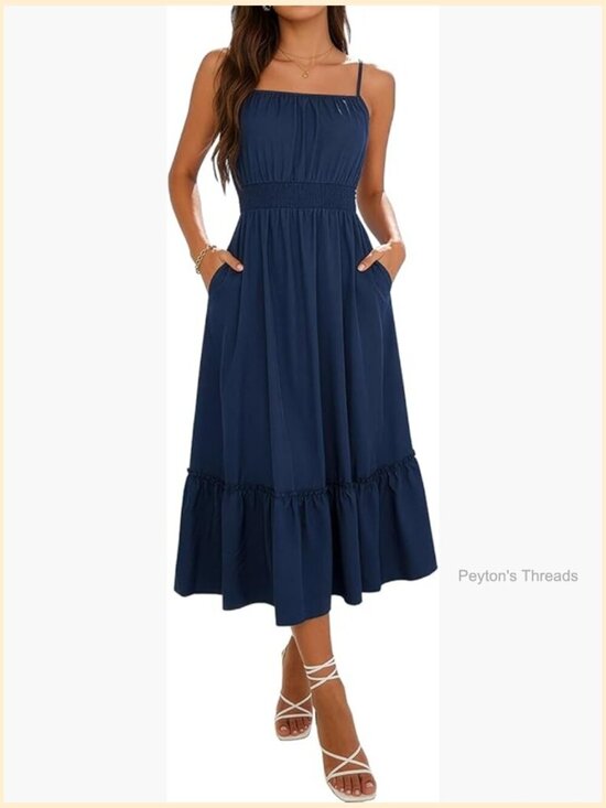 Dresses & Skirts - Spaghetti Strap Sleeveless Smocked Maxi Dress with Pockets